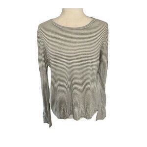 vince womens gray white striped Crew Neck long sleeve top t shirt medium